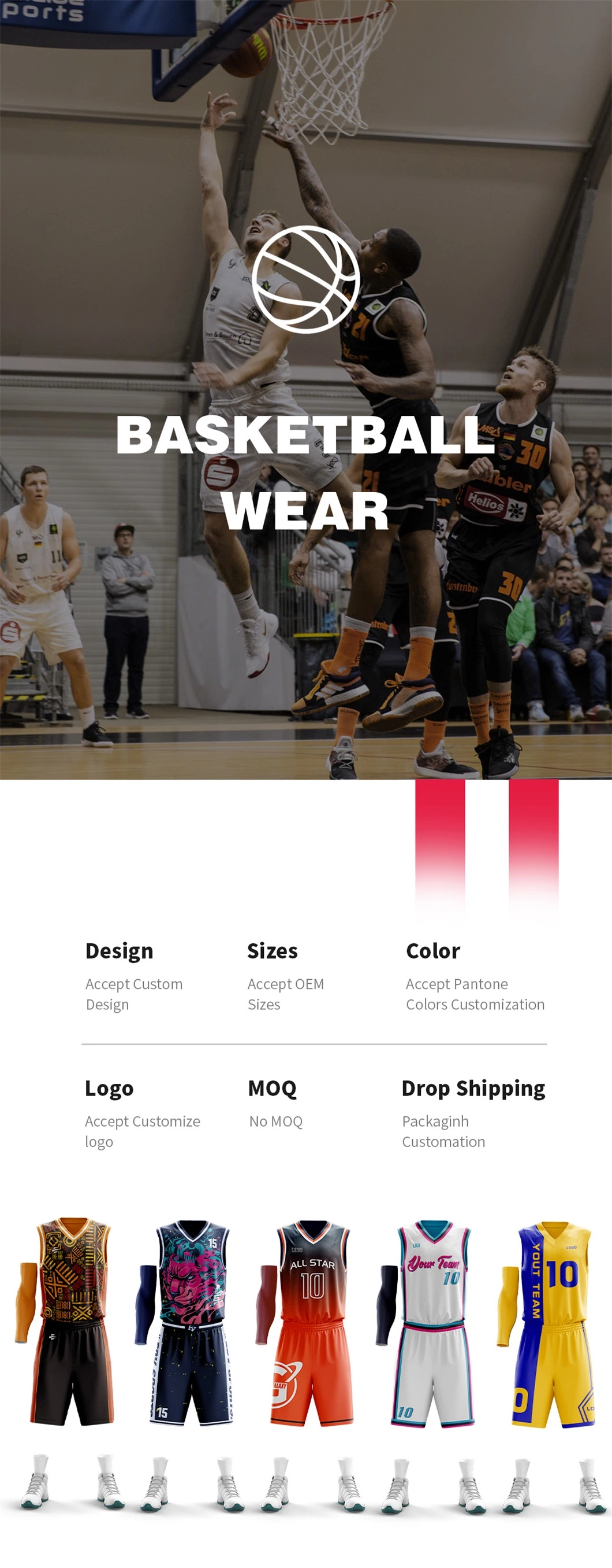 Top Quality Sublimation Printed Basketball Set Custom Men′ S Basketball Uniforms